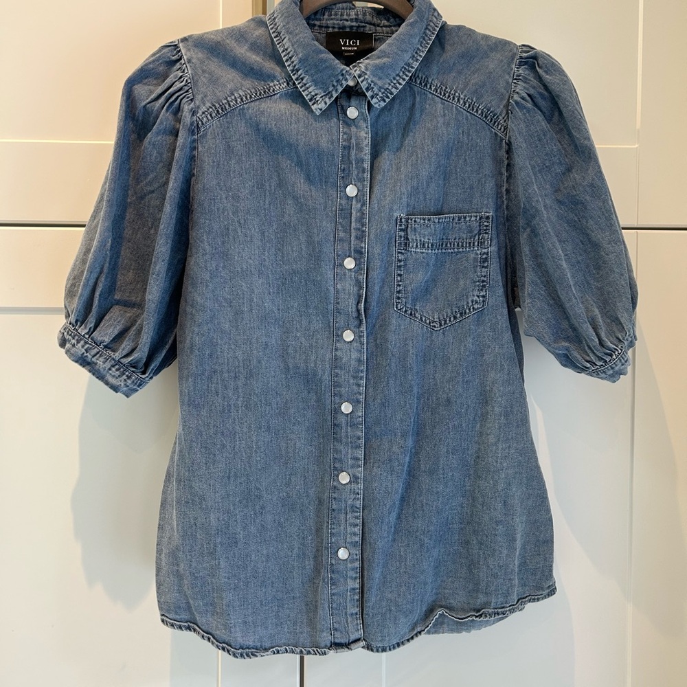 VICI Denim Puff Sleeve Shirt